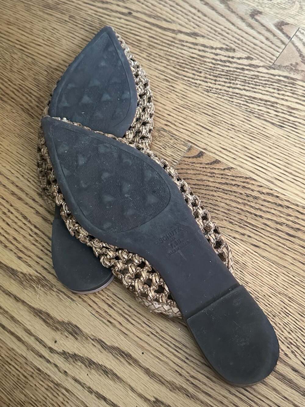Schutz Woven Pointed Toe Flat Mules Size 7.5B Brown Leather Slip On Shoes - Picture 5 of 5